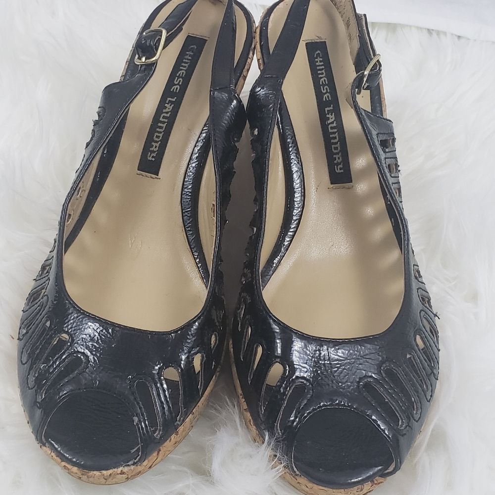 Chinese Laundry black wedge heels